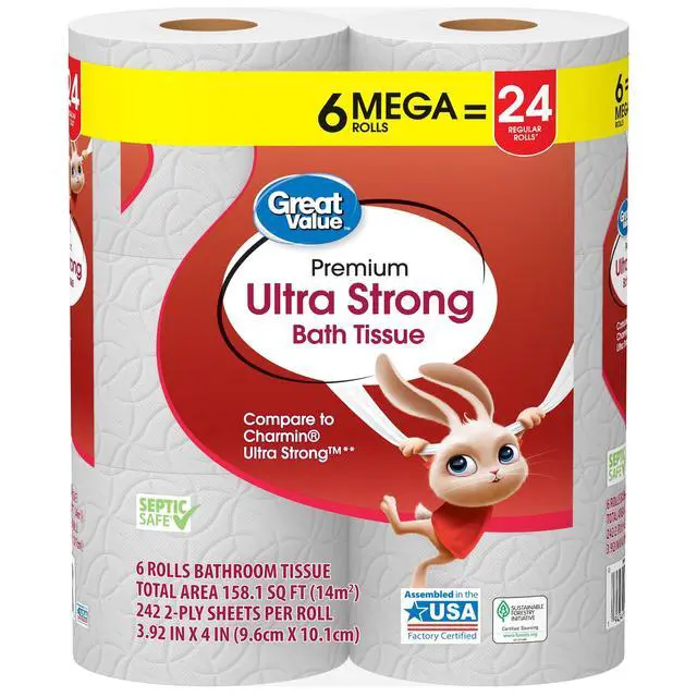 Alt view image 5 of 5 - Soft Strong Absorbent 2Ply Bath Tissue, 6 Mega Rolls Equals 24 Regular Rolls, Embossed Texture for Household Daily Hygiene