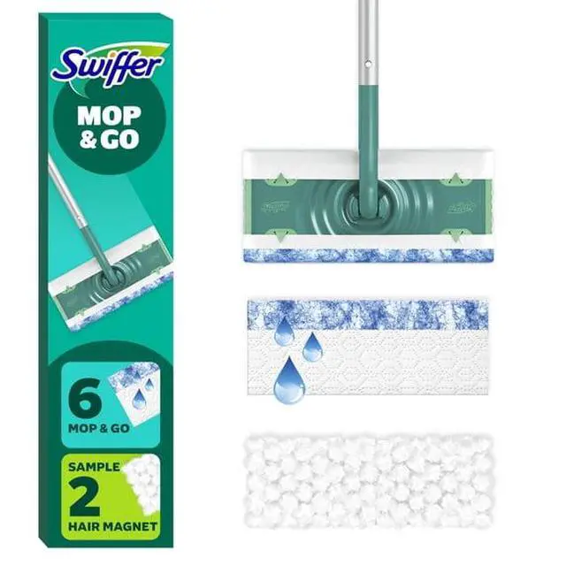 Alt view image 4 of 5 - HardSurface Mop Starter Set, HairMagnet Dry Cloths & Wet Mop Pads, Compact Design for HighTraffic Household Zones