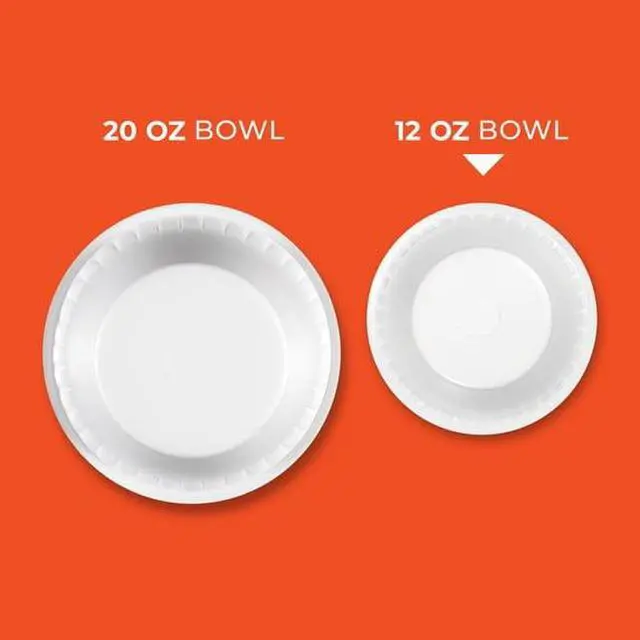 Alt view image 5 of 5 - 12oz SoakProof Disposable Foam Bowls 50Count, White Small Bowls for HotCold Foods, Parties, Tailgates & Camping