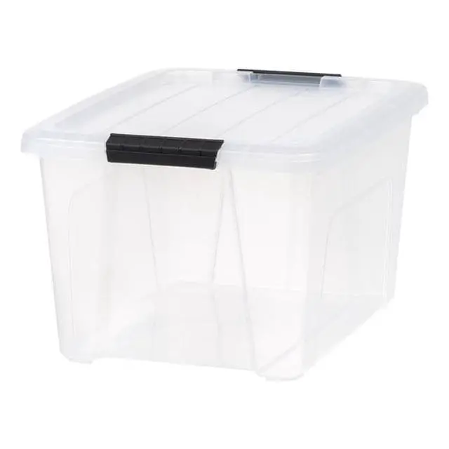 Alt view image 5 of 5 - 32 Quart StackPull Clear Plastic Storage Box, Black Buckle Latches With BuiltIn Handles, Stackable Household Organizer Bin