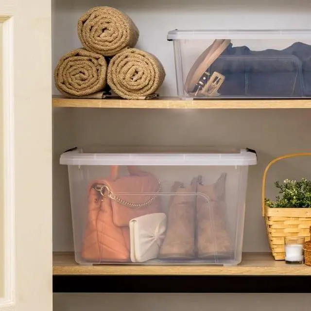 Alt view image 4 of 5 - 32 Quart StackPull Clear Plastic Storage Box, Black Buckle Latches With BuiltIn Handles, Stackable Household Organizer Bin