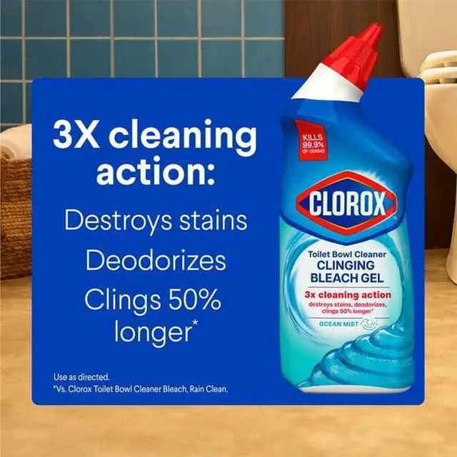 Alt view image 6 of 6 - ClingingBleachGel Toilet Bowl Cleaner, 3X Cleaning Action, Kills 99.9% Germs, Removes Rings MoldMildew for Fresh OceanMist Scent
