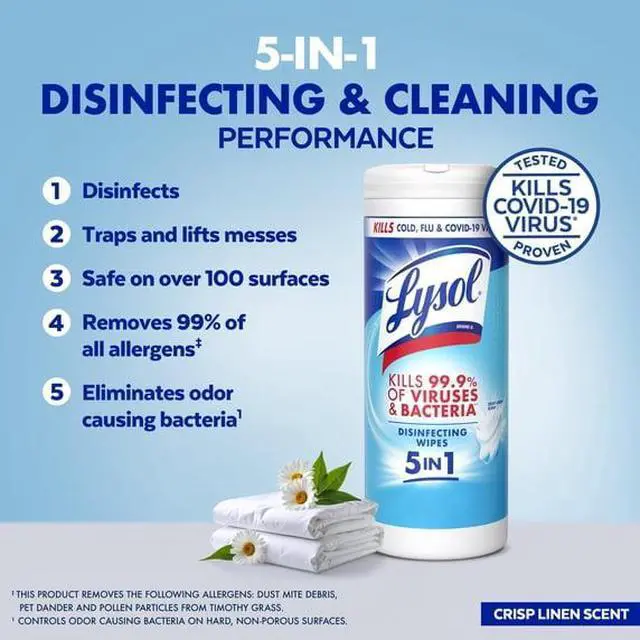 Main image of MultiSurface Disinfecting Wipes, Kills 99.9% VirusesBacteria, BleachAmmoniaFree for Kitchen Bathroom Electronics & Allergen Removal