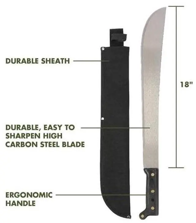 Main image of 18Inch HighCarbonSteel Machete With Canvas Sheath, Ergonomic Handle for Brush Clearing, Trail Maintenance and Outdoor Yard Work
