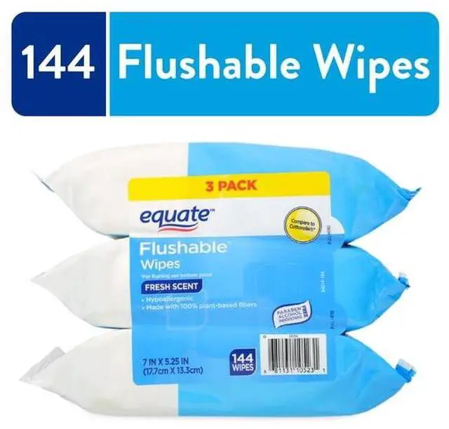 Alt view image 2 of 3 - Hypoallergenic FreshScent Flushable Wet Wipes 3Pack, 48Sheets Per Pack, PlantFiber Wipes With AloeVitaminE for Daily Hygiene