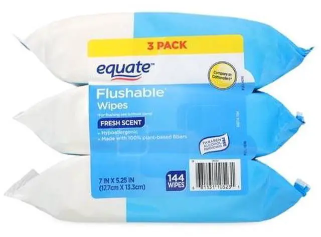 Alt view image 3 of 3 - Hypoallergenic FreshScent Flushable Wet Wipes 3Pack, 48Sheets Per Pack, PlantFiber Wipes With AloeVitaminE for Daily Hygiene