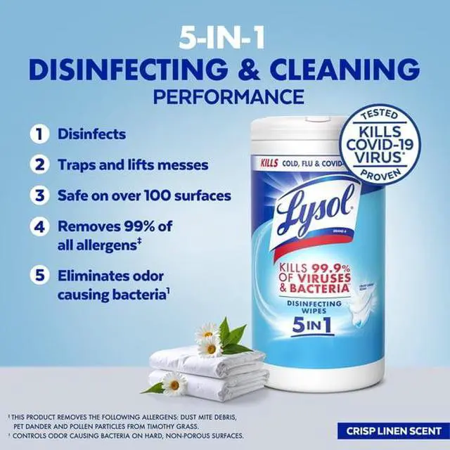 Alt view image 4 of 5 - CrispLinen Scent Disinfecting Wipes, Kills 99.9% VirusesBacteria, BleachAmmoniaFree for Kitchen Bathroom Electronics & Allergen Removal