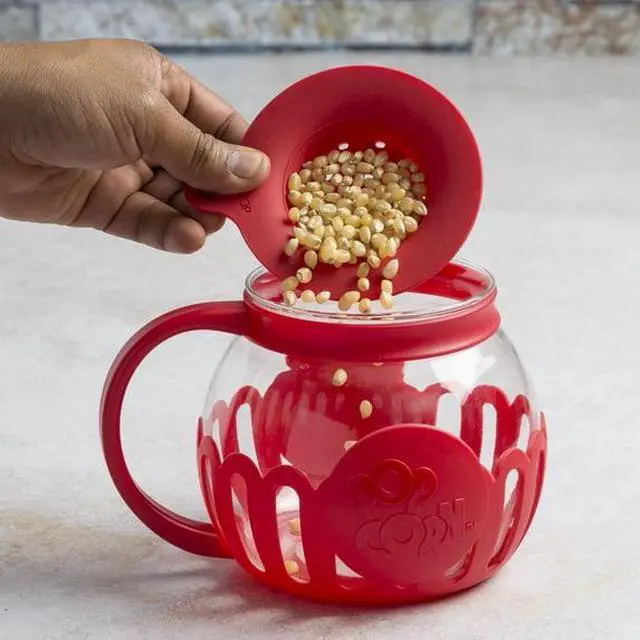 Alt view image 6 of 6 - Reusable Glass MicroPop Popcorn Maker, DualPurpose Lid For KernelMeasuring & ButterMelting, Sustainable NoBag Popcorn Tool
