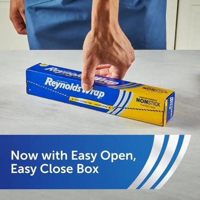 Alt view image 6 of 6 - NonStick Aluminum Foil Roll 50 Sq Ft, DullSide NonStick Coating, EasyOpenStayClosed Tab for Cooking Wrapping Freezing Food