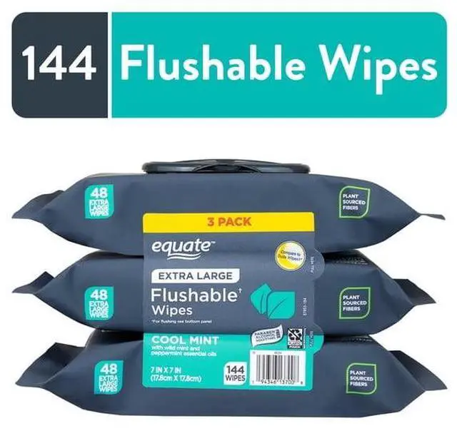 Main image of 144Count Flushable Personal Wipes, 7"×7" Oversized Sheets, Enriched With WildMint & Peppermint Oils For Refreshing Cleansing