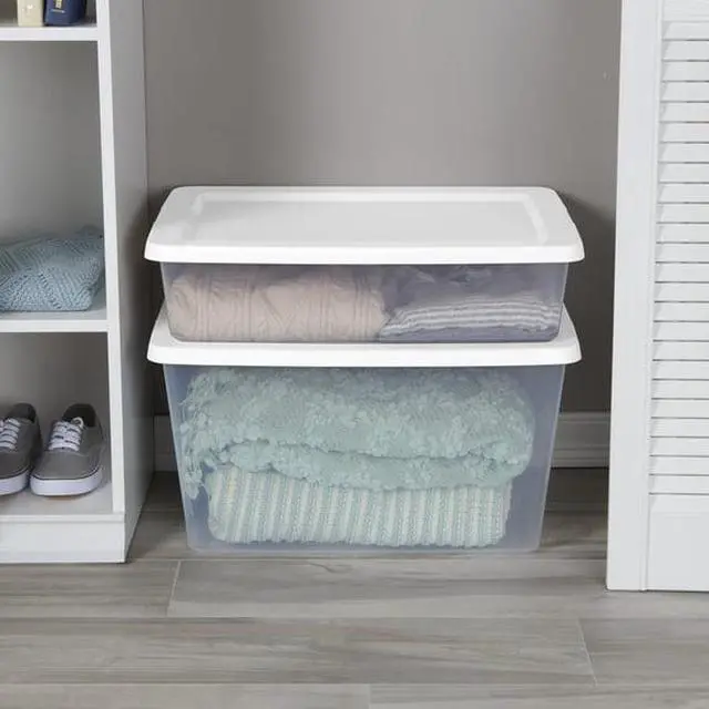 Alt view image 3 of 4 - 28Quart Clear Plastic Storage Bin With SnapOn Lid, Stackable UnderBed Organizer, BPAPhthalateFree For HomeDorm Storage
