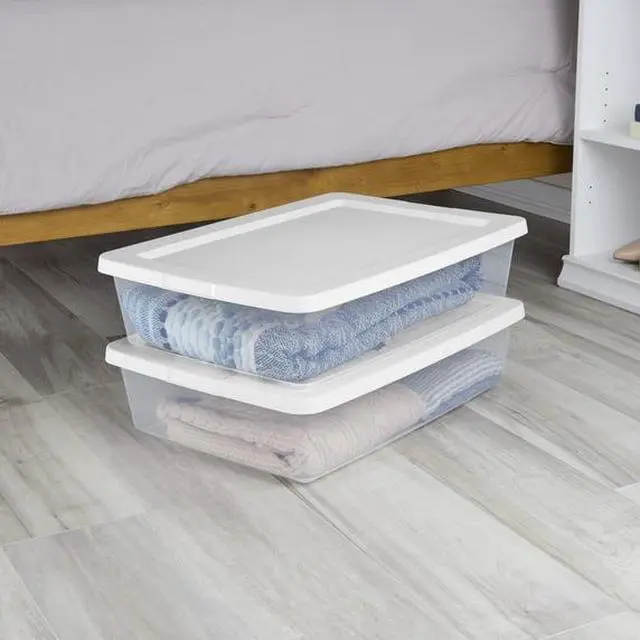 Alt view image 2 of 4 - 28Quart Clear Plastic Storage Bin With SnapOn Lid, Stackable UnderBed Organizer, BPAPhthalateFree For HomeDorm Storage