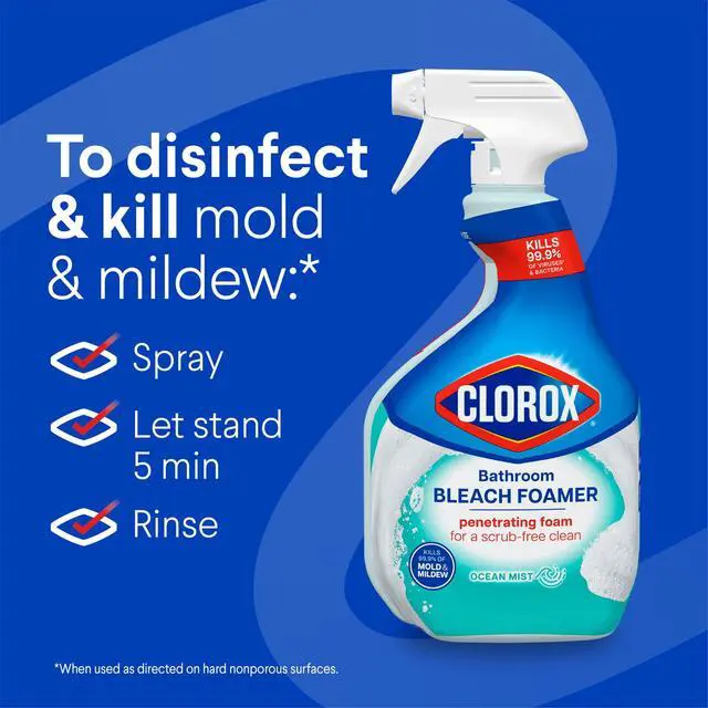 Alt view image 5 of 7 - BleachInfused Foaming Bathroom Spray, ScrubFree Foam, Kills MoldMildewGerms, OceanMist Scent For Tub Tile Sink Counter Cleaning