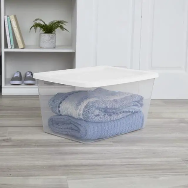 Alt view image 3 of 4 - Stackable ClearBase Storage Container, Recessed SnapLid Design, For Blankets, Towels, SeasonalClothing And Household Supplies