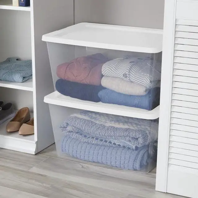 Alt view image 4 of 4 - Stackable ClearBase Storage Container, Recessed SnapLid Design, For Blankets, Towels, SeasonalClothing And Household Supplies