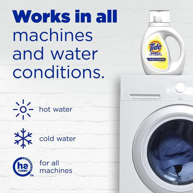 Alt view image 7 of 7 - Tide Simply Free & Sensitive Liquid Laundry Detergent 84 fl oz, Unscented DyePerfumeFree, 64 Loads For HE & Standard Washing Machines
