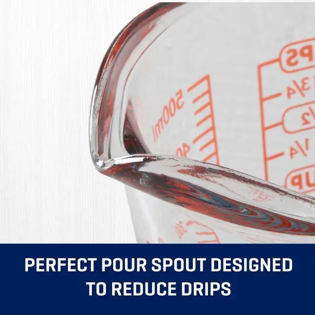 Alt view image 3 of 6 - Anchor Hocking 16Ounce Tempered Glass Measuring Cup, Etched ImperialMetric Red Markings, Safe For Oven Microwave Dishwasher Fridge Freezer