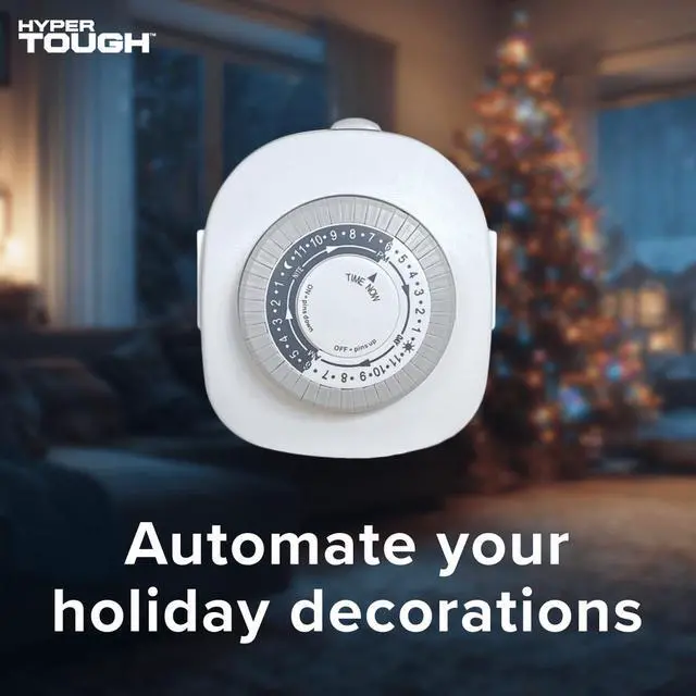 Alt view image 5 of 7 - Hyper Tough Indoor Grounded Mechanical Timer, 2 Grounded 3Prong Outlets, 24 Daily OnOff Cycles, 30Min Interval Programming With Manual Override