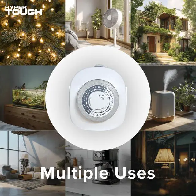 Alt view image 2 of 7 - Hyper Tough Indoor Grounded Mechanical Timer, 2 Grounded 3Prong Outlets, 24 Daily OnOff Cycles, 30Min Interval Programming With Manual Override