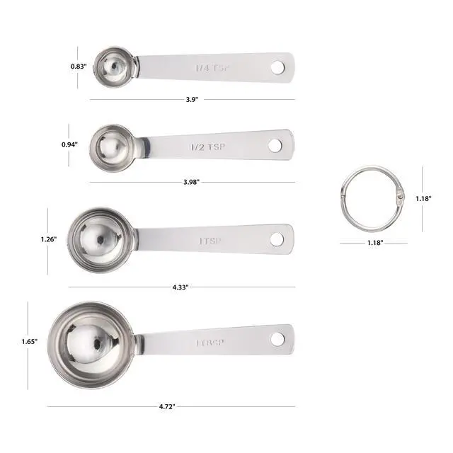 Alt view image 2 of 5 - Mainstays Stainless Steel Measuring Spoon Set, 4 Sizes with Locking Ring, SpaceSaving Nestable Kitchen Utensils