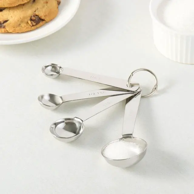 Alt view image 5 of 5 - Mainstays Stainless Steel Measuring Spoon Set, 4 Sizes with Locking Ring, SpaceSaving Nestable Kitchen Utensils