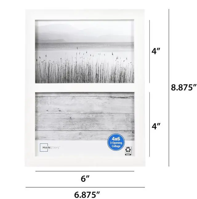 Alt view image 5 of 6 - Mainstays Linear DualOpening Picture Frame, White MDF Frame Holds Two 4" x 6" Photos for Tabletop or Wall Display