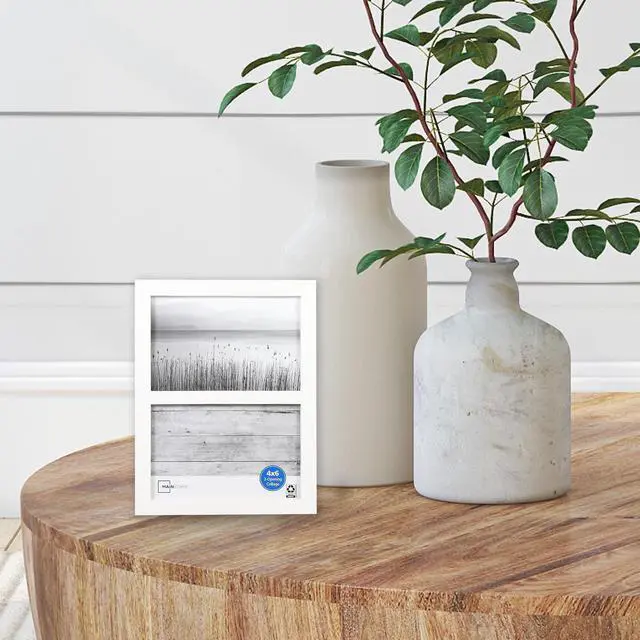 Alt view image 3 of 6 - Mainstays Linear DualOpening Picture Frame, White MDF Frame Holds Two 4" x 6" Photos for Tabletop or Wall Display