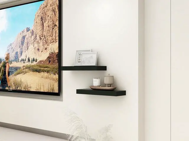 Alt view image 2 of 5 - Mainstays Black Floating Wall Shelves Set, 16.5" x 5.5" MDF Engineered Wood Shelves with Mounting Hardware Included