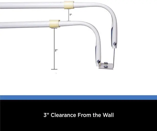Alt view image 2 of 6 - Mainstays 2-3" Basic Metal Wrap Around Adjustable Double Curtain Rod, 84-120" Adjustable Length, White Finish