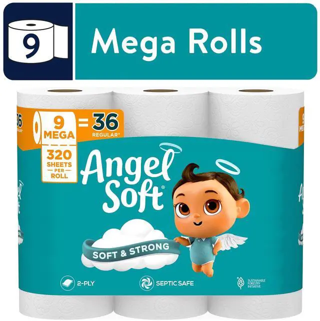 Main image of Angel Soft 2-Ply Toilet Paper, 9 Mega Rolls, 320 Sheets per Roll