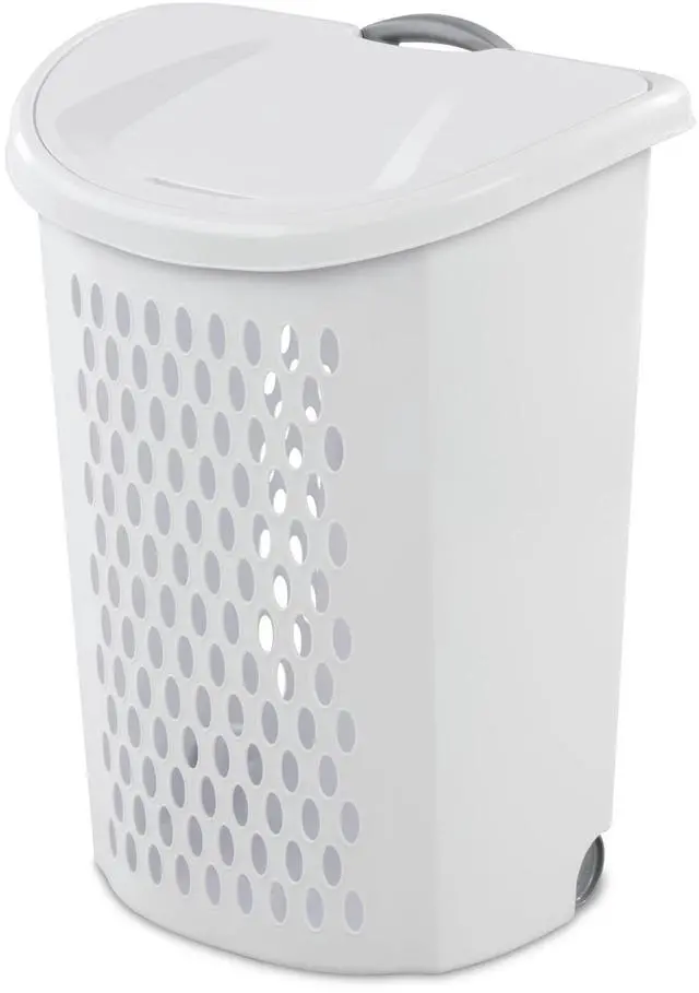 Alt view image 2 of 7 - White Sterilite Ultra Wheeled Plastic Hamper, 201/8"×153/8"×263/4", ComfortGrip Handles for Dorm, Apartment Household Use