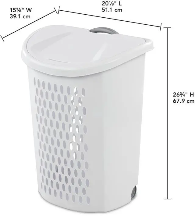 Main image of White Sterilite Ultra Wheeled Plastic Hamper, 201/8"×153/8"×263/4", ComfortGrip Handles for Dorm, Apartment Household Use