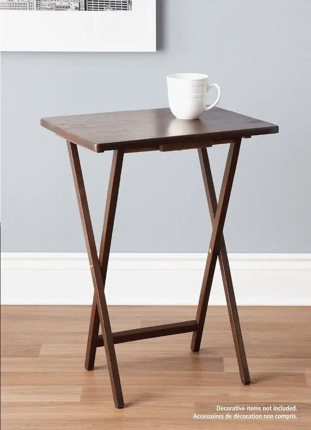Alt view image 7 of 7 - Mainstays Folding TV Tray Table, Solid Rubberwood Walnut Finish, 19"×14.5"×26", 25lb Capacity, NoAssembly FoldFlat Indoor Snack & Laptop Table