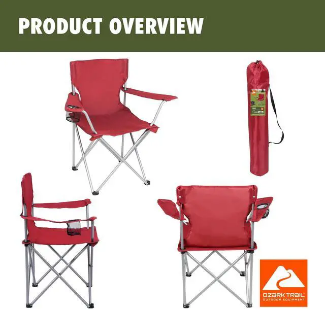 Main image of Ozark Trail Quad Folding Camp Chair with Cup Holder, Red