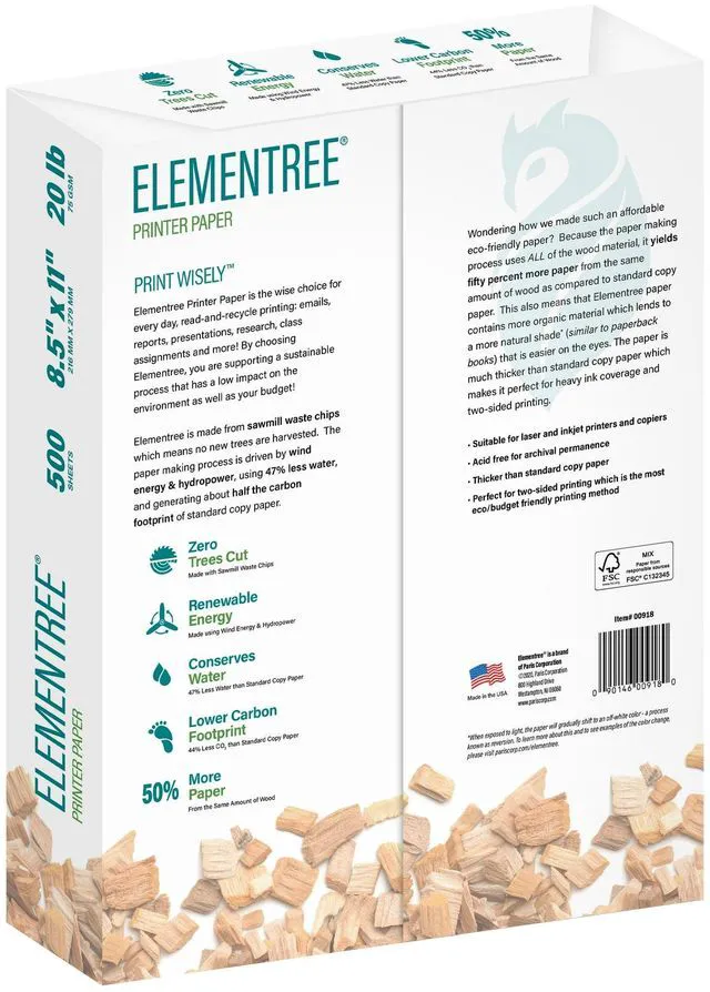 Alt view image 5 of 6 - Elementree EcoFriendly Printer Paper Ream, 500 Sheets 8.5"×11", ZeroTreeCut, HighOpacity DoubleSided Printing for Laser & Inkjet Printers