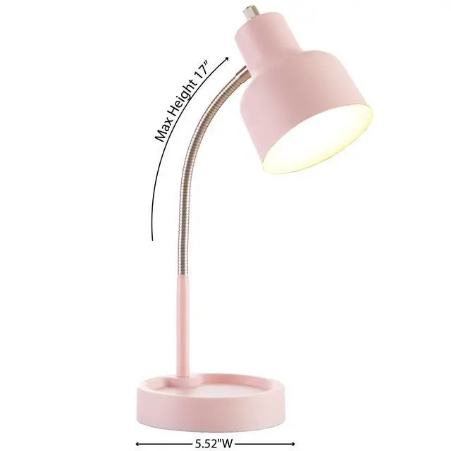 Alt view image 5 of 7 - Mainstays LED Desk Lamp with CatchAll Base & BuiltIn AC Outlet, 14.5Inch Max Height, Adjustable Metal Gooseneck for Desk & Bedside Lighting
