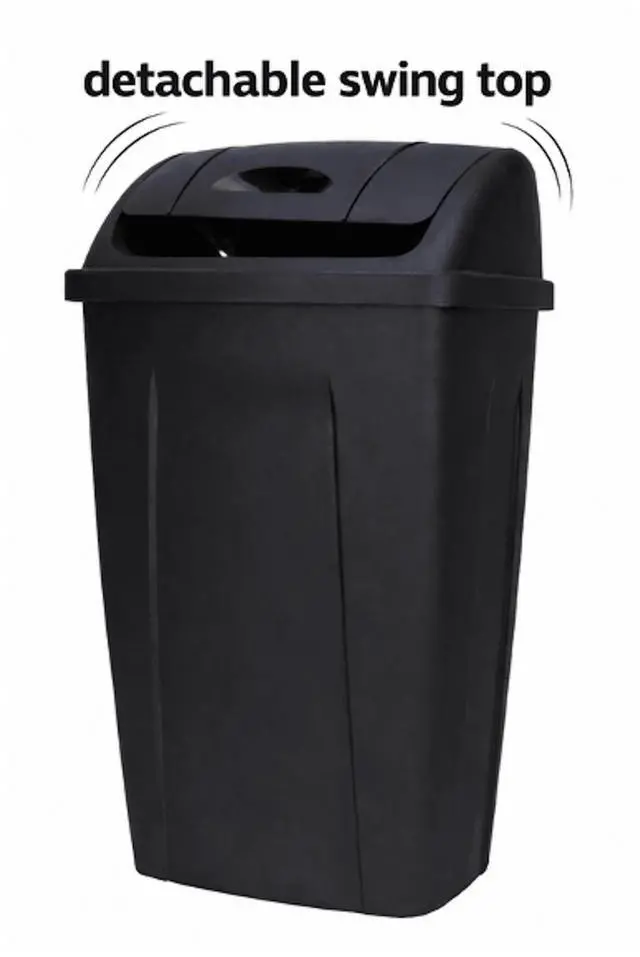Main image of Mainstays Black 13Gallon SwingLid Waste Bin, Lightweight Durable Polypropylene, Fits Standard Trash Bags for Household & Office Waste Management