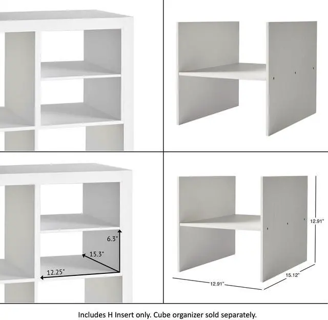 Main image of Better Homes & Gardens H Shelf Cube Organizer Insert, ParticleBoard Cube Divider, Vertical / Horizontal Installation for Better Homes & Gardens Cube Storage Units