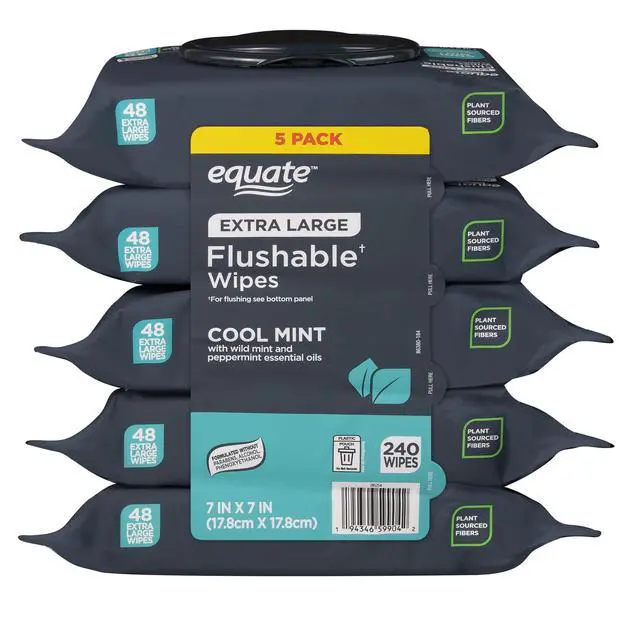 Alt view image 6 of 6 - Equate Extra Large Flushable Wet Wipes, Mint, 240 Wipes (5 Pack)