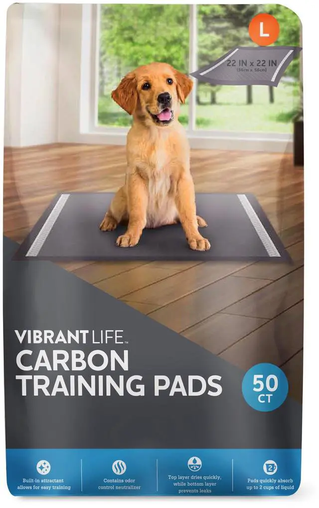 Main image of Vibrant Life Charcoal Large Training Pads, Odor Control, Super Absorbent, Leak Proof, & Fast Dry Dog and Puppy Pee Pads, 22 in x 22 in, 50 Count