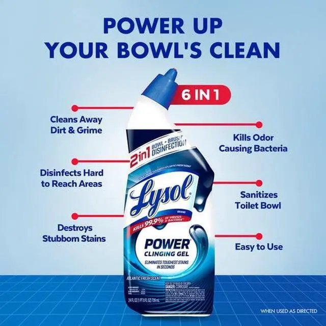Alt view image 5 of 5 - BleachFree Lysol Power Toilet Bowl Cleaner Gel, Atlantic Fresh Fragrance, Targets Toilet Rings, Limescale & HardWater Deposits for Sparkling Bathroom Sanitizing