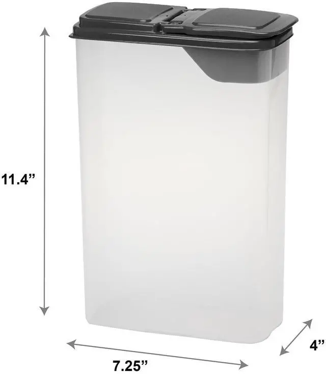 Main image of Mainstays Plastic Small Cereal Dispenser, Clear, Gray Lid, 16-Cups, Single, 7.25" x 4" x 11.25", Made for Pantry Organization and Food Storage