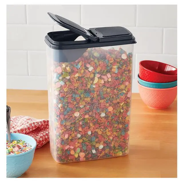Alt view image 5 of 6 - Mainstays Plastic Small Cereal Dispenser, Clear, Gray Lid, 16-Cups, Single, 7.25" x 4" x 11.25", Made for Pantry Organization and Food Storage
