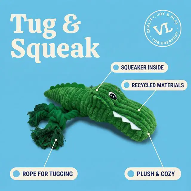 Alt view image 5 of 6 - Vibrant Life Green Alligator Plush Dog Toy with Squeaker, Chew Level 3