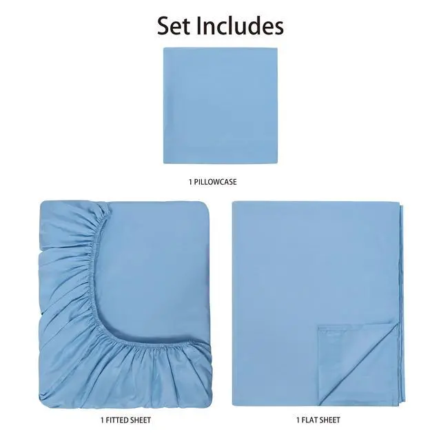 Alt view image 4 of 7 - Mainstays Basic Value Microfiber Bed Sheet Set, Light Blue, Twin, 3-Piece