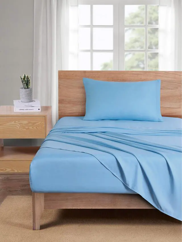 Alt view image 2 of 7 - Mainstays Basic Value Microfiber Bed Sheet Set, Light Blue, Twin, 3-Piece