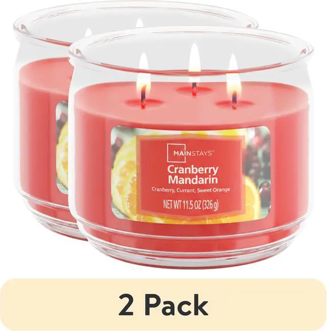 Main image of (2 pack) Mainstays 3-Wick Scented Glass Jar Candle, Cranberry Mandarin, 11.5 oz