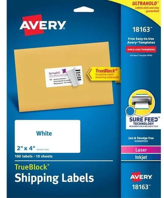 Alt view image 4 of 5 - 100Count Avery Shipping Labels, 2×4 Inch, Free Avery Templates Available, for HighVolume Shipping, Mailing, DIY Crafts and Gift Tag Projects