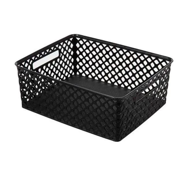 Alt view image 5 of 7 - Stackable Mainstays Medium Storage Bin, WovenLook OpenTop Basket with Carrying Handles, for Shelves, Dressers, Countertops and Floor Storage