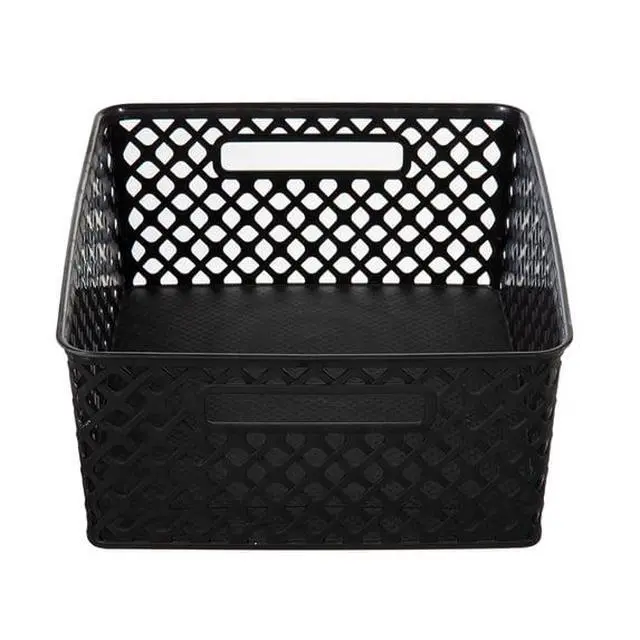 Alt view image 6 of 7 - Stackable Mainstays Medium Storage Bin, WovenLook OpenTop Basket with Carrying Handles, for Shelves, Dressers, Countertops and Floor Storage